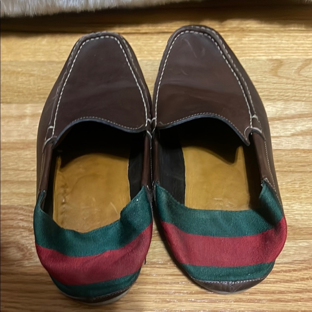 Gucci unisex Brown and Green Suede Loafers with Moccasin Design - Picture 10 of 13